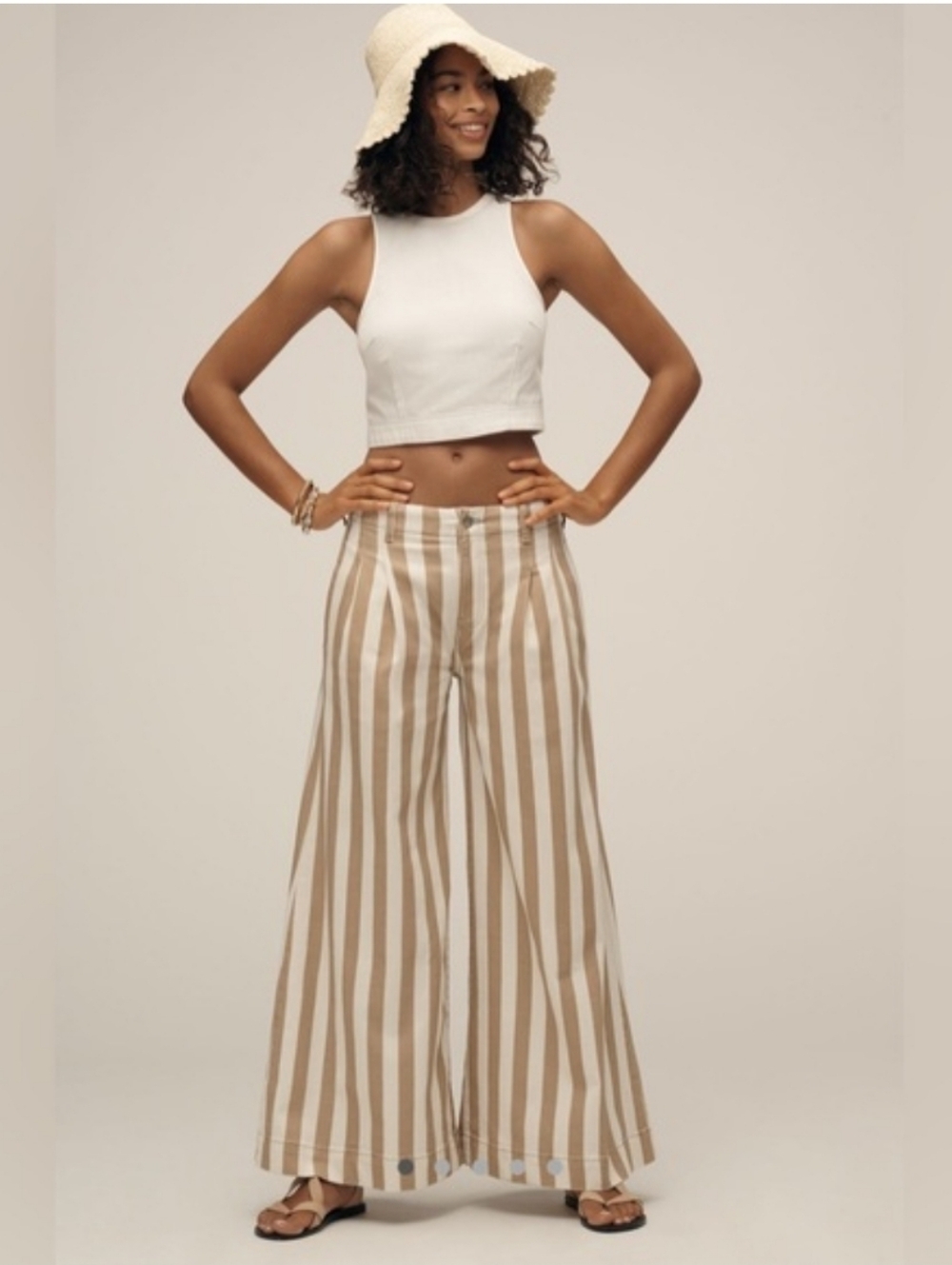 Anthropologie Beige and White Striped Wide-Leg Pants